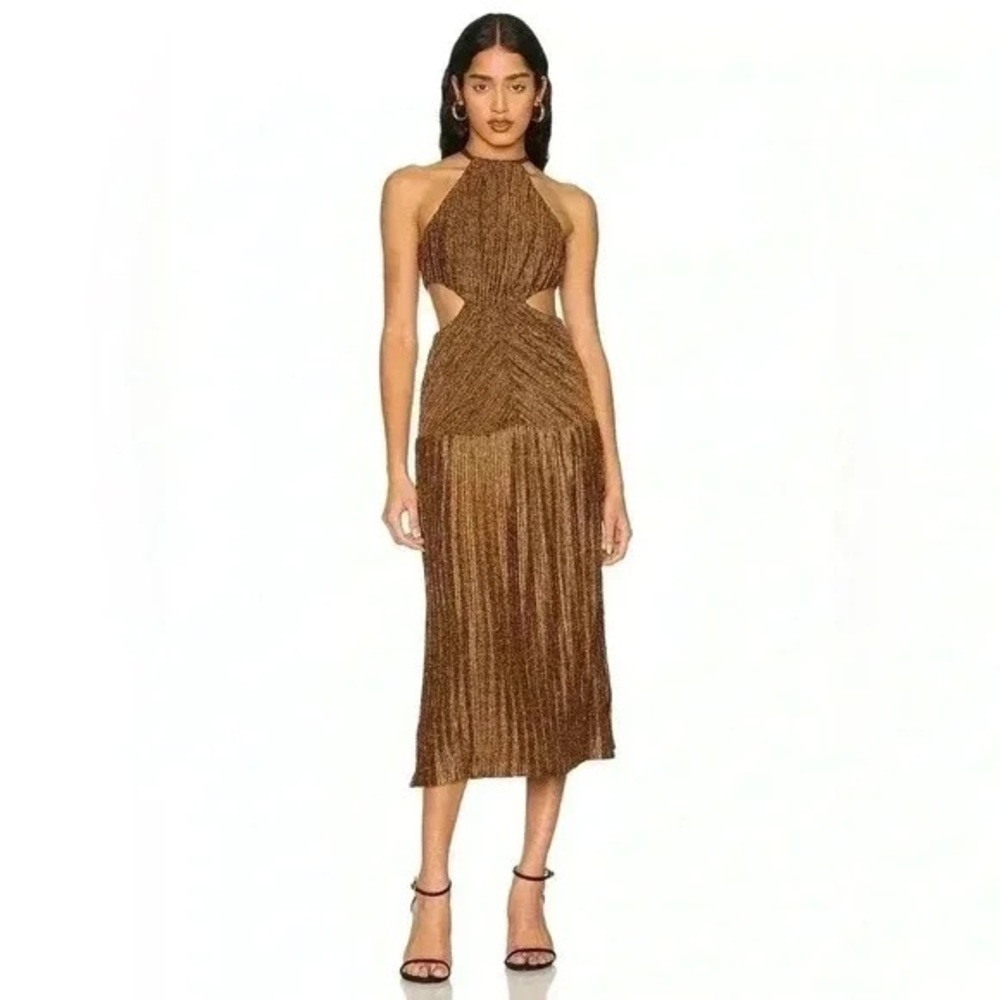 MISHA COLLECTION Bronze Halter Midi Dress